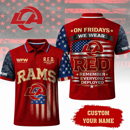 VIRAL EDITON - NEW CUSTOMIZED NFL22 LAR LOS ANGELES RAMS INDEPENDENCE DAY POLO SHIRT, ZIP POLO SHIRT & T-SHIRTS
