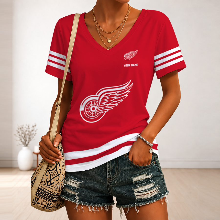 [SUPER SALE] NEW CUSTOMIZED NHL22 DRW DETROIT RED WINGS V-NECK FEMALE SHIRT