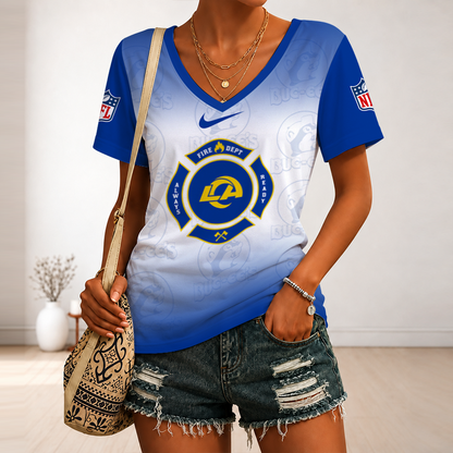 [SPECIAL OFFER] NEW CUSTOMIZED NFL22 LAR LOS ANGELES RAMS BUC-EE'S V-NECK FEMALE SHIRT