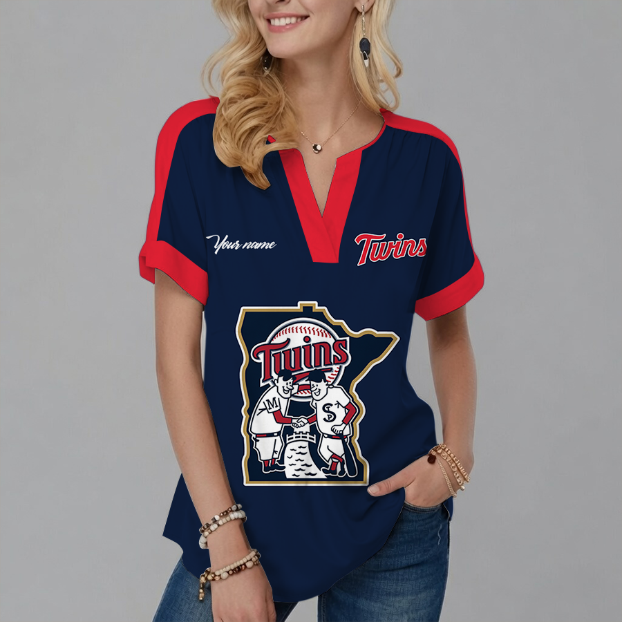 [FLASH SALE] NEW CUSTOMIZED MLB22 MTS MINNESOTA TWINS V-NECK FEMALE SHIRT
