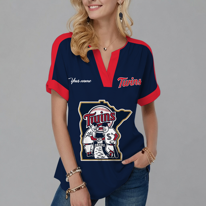 [FLASH SALE] NEW CUSTOMIZED MLB22 MTS MINNESOTA TWINS V-NECK FEMALE SHIRT