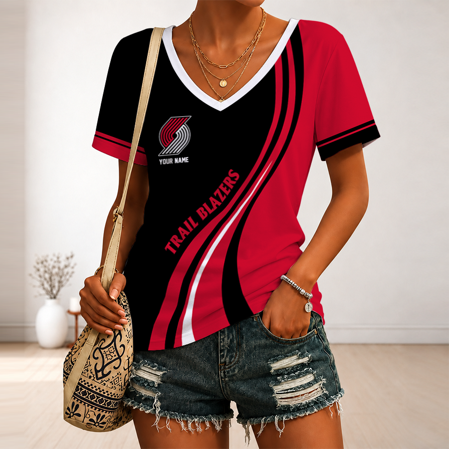 [HOT DEAL] NEW CUSTOMIZED NBA22 PTB PORTLAND TRAIL BLAZERS V-NECK FEMALE SHIRT