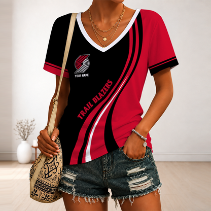 [HOT DEAL] NEW CUSTOMIZED NBA22 PTB PORTLAND TRAIL BLAZERS V-NECK FEMALE SHIRT