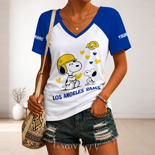 [SPECIAL OFFER] NEW CUSTOMIZED NFL22 LAR LOS ANGELES RAMS V-NECK FEMALE SHIRT