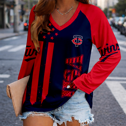 LIMITED EDITION - NEW CUSTOMIZED MLB22 MTS MINNESOTA TWINS WOMEN'S V-NECK LONG SLEEVED SHIRT