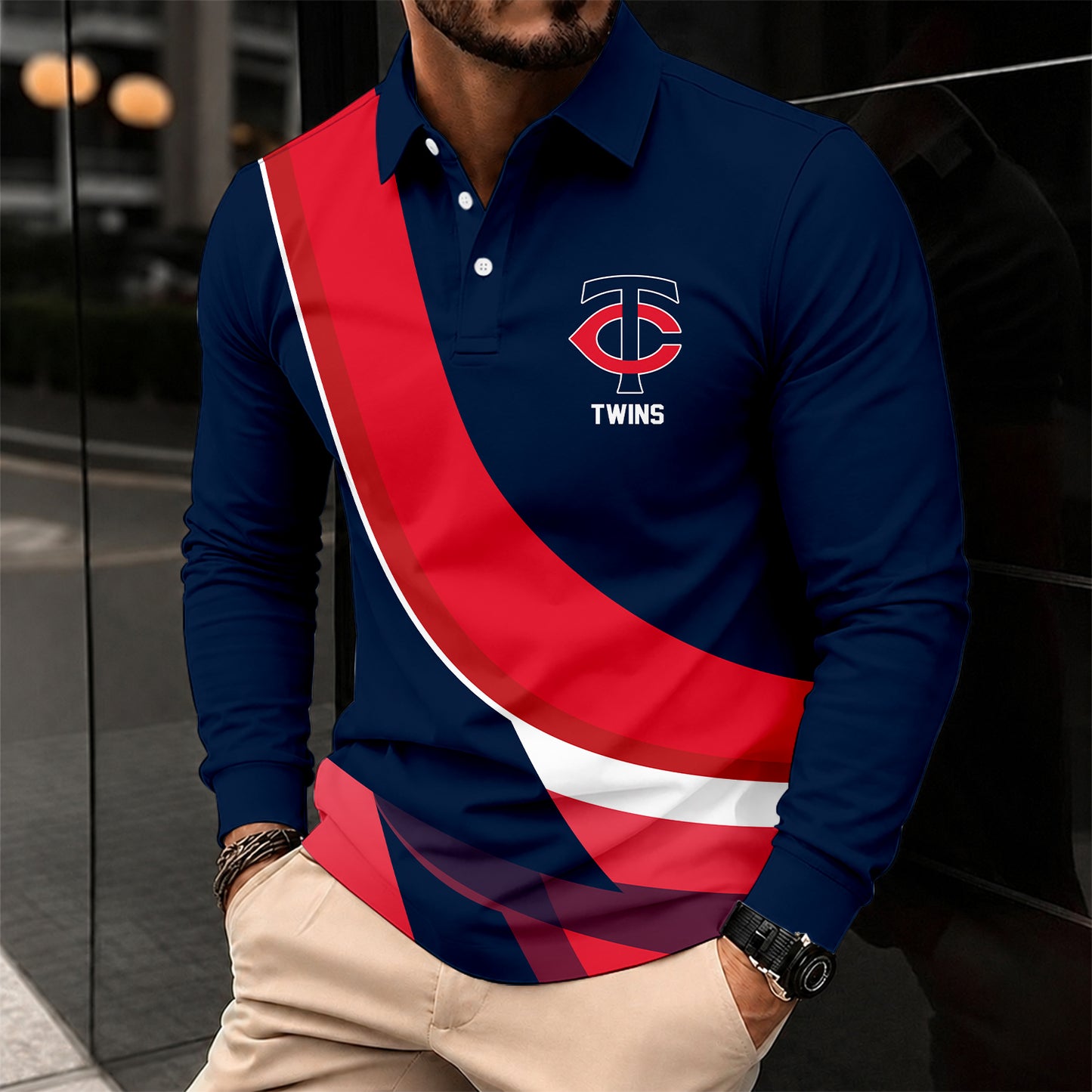 [FLASH SALE] NEW CUSTOMIZED MLB22 MTS MINNESOTA TWINS MEN'S LONG SLEEVE POLO
