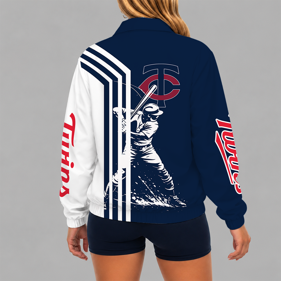 [FLASH SALE] NEW CUSTOMIZED MLB22 MTS MINNESOTA TWINS V-NECK ZIPPER SWEATSHIRT JACKET