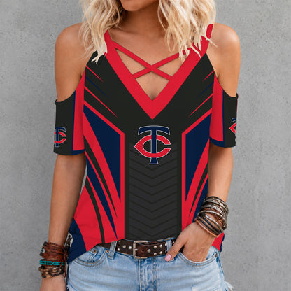 [FLASH SALE] NEW CUSTOMIZED MLB22 MTS MINNESOTA TWINS CRISS CROSS V-NECK TOP
