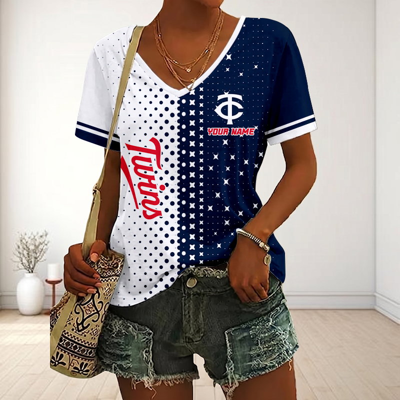 LIMITED EDITION - NEW CUSTOMIZED MLB22 MTS MINNESOTA TWINS V-NECK FEMALE SHIRT