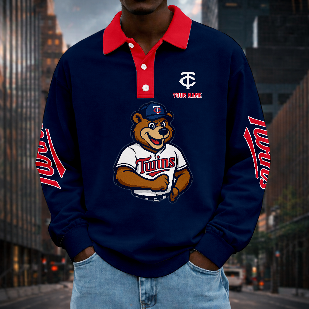 LIMITED EDITION - NEW CUSTOMIZED MLB22 MTS MINNESOTA TWINS MEN LONG SLEEVE POLO