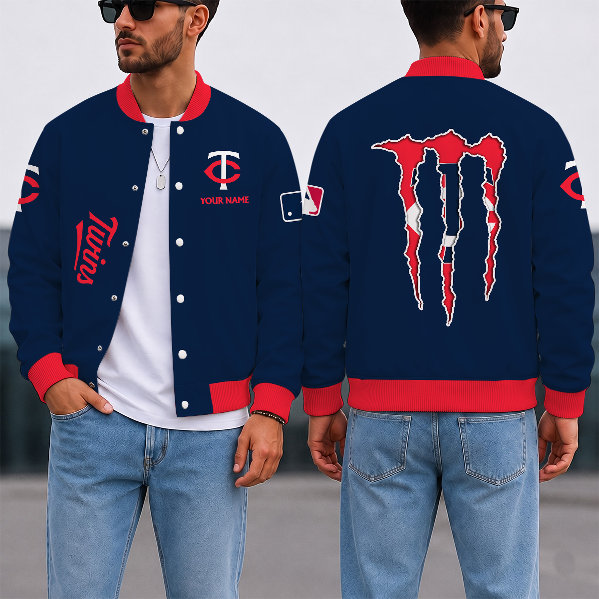 SPECIAL EDITION - NEW CUSTOMIZED MLB22 MTS MINNESOTA TWINS SATIN VARSITY & BASEBALL JACKET