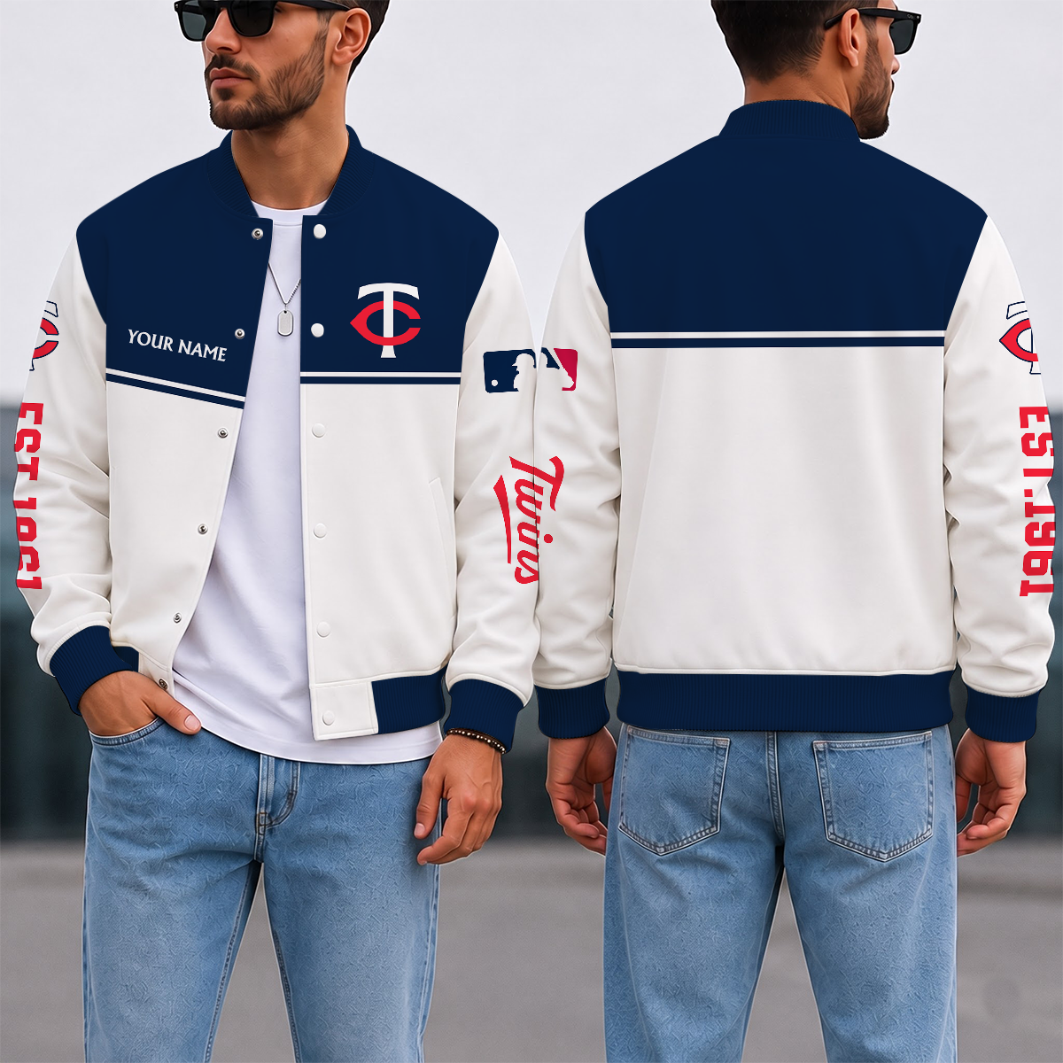 SPECIAL EDITION - NEW CUSTOMIZED MLB22 MTS MINNESOTA TWINS SATIN VARSITY & BASEBALL JACKET