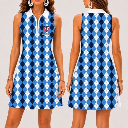 [FLASH SALE] NEW CUSTOMIZED MLB22 MTS MINNESOTA TWINS WOMEN'S ZIP SLEEVELESS POLO DRESS