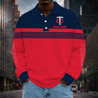 SPECIAL EDITION - NEW CUSTOMIZED MLB22 MTS MINNESOTA TWINS MEN'S LONG SLEEVE POLO