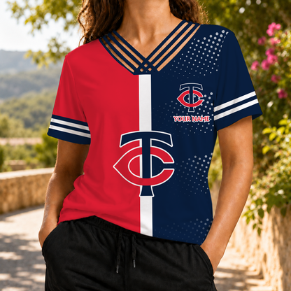 LIMITED EDITION - NEW CUSTOMIZED MLB22 MTS MINNESOTA TWINS V-NECK SHIRT