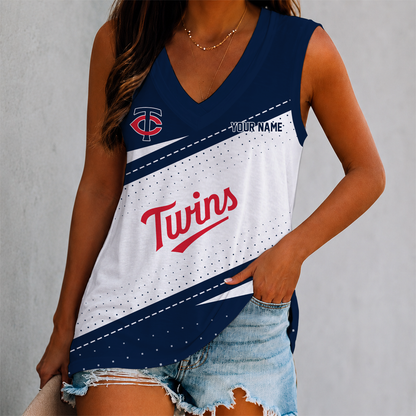 LIMITED EDITION - NEW CUSTOMIZED MLB22 MTS MINNESOTA TWINS WOMEN'S V-NECK TANK TOP