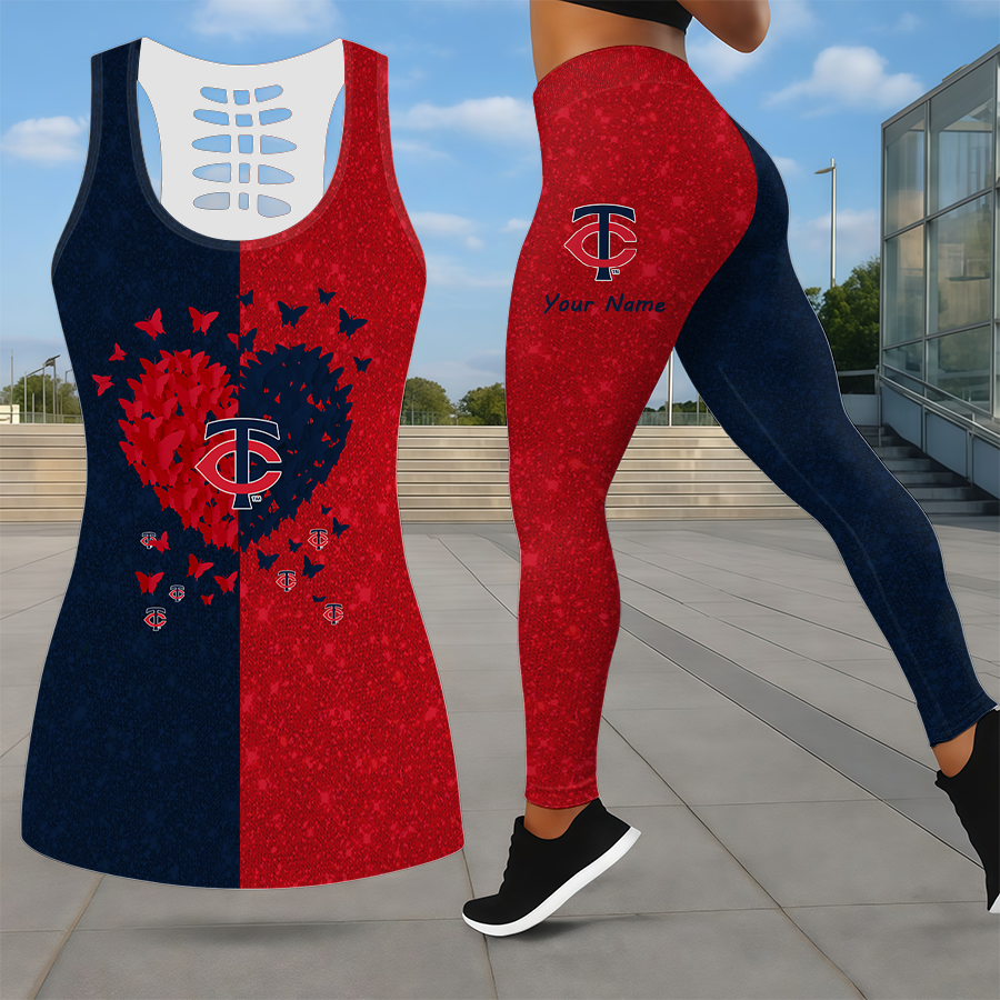 LIMITED EDITION - NEW CUSTOMIZED MLB22 MTS MINNESOTA TWINS LEGGINGS & HOLLOW TANK TOP SET