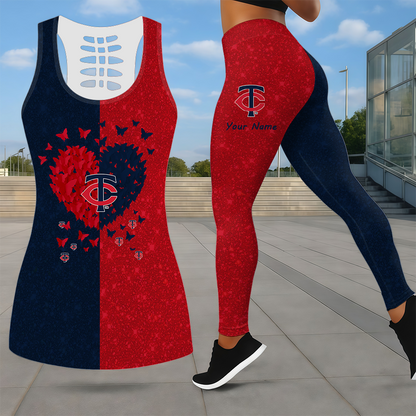 LIMITED EDITION - NEW CUSTOMIZED MLB22 MTS MINNESOTA TWINS LEGGINGS & HOLLOW TANK TOP SET
