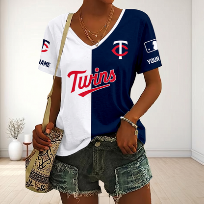 SPECIAL EDITION - NEW CUSTOMIZED MLB22 MTS MINNESOTA TWINS V-NECK FEMALE SHIRT