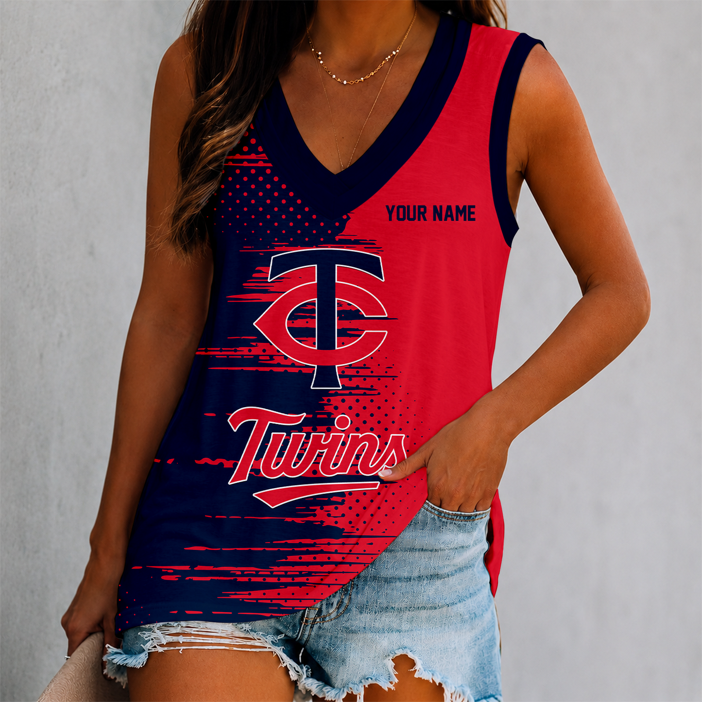 LIMITED EDITION - NEW CUSTOMIZED MLB22 MTS MINNESOTA TWINS WOMEN'S V-NECK TANK TOP