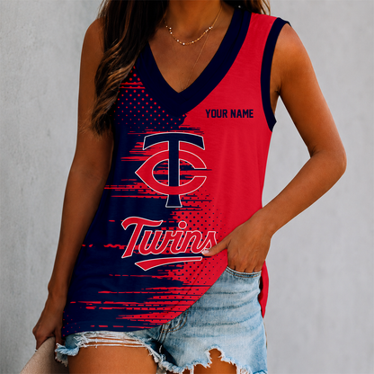 LIMITED EDITION - NEW CUSTOMIZED MLB22 MTS MINNESOTA TWINS WOMEN'S V-NECK TANK TOP
