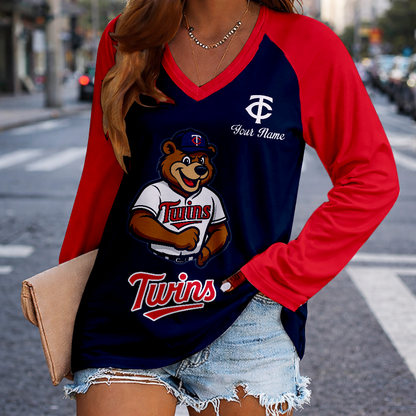 LIMITED EDITION - NEW CUSTOMIZED MLB22 MTS MINNESOTA TWINS WOMEN'S V-NECK LONG SLEEVED SHIRT