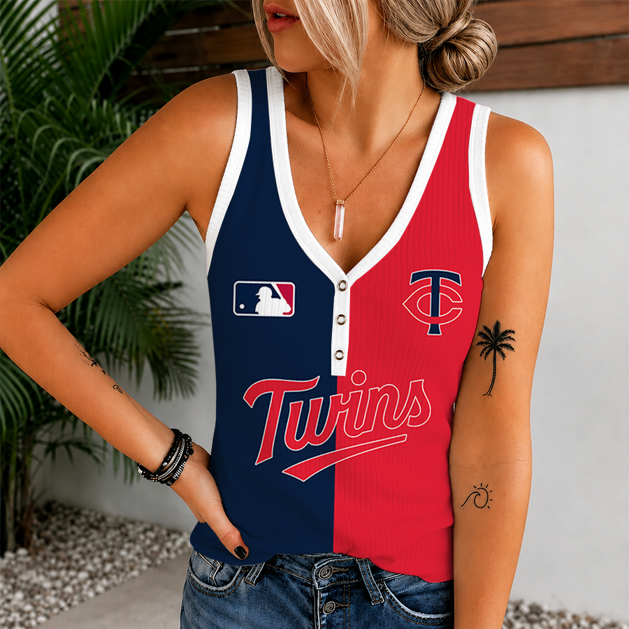 [FLASH SALE] NEW CUSTOMIZED MLB22 MTS MINNESOTA TWINS WOMEN'S V-NECK TANK TOP