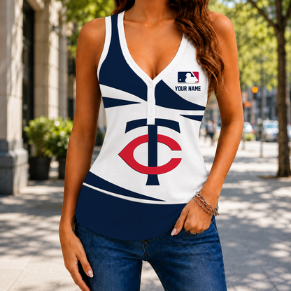 LIMITED EDITION - NEW CUSTOMIZED MLB22 MTS MINNESOTA TWINS WOMEN'S V-NECK TANK TOP