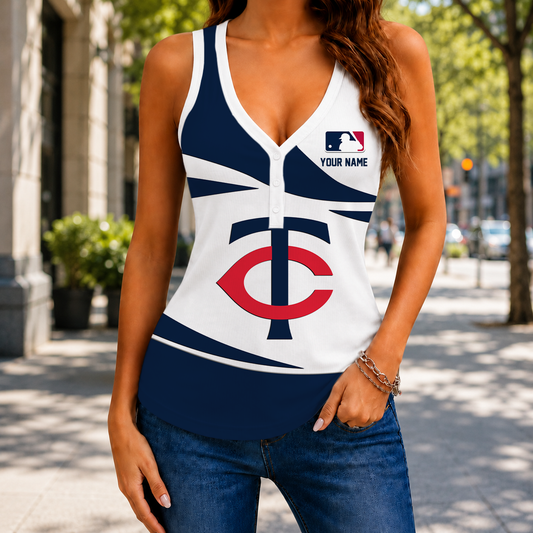 LIMITED EDITION - NEW CUSTOMIZED MLB22 MTS MINNESOTA TWINS WOMEN'S V-NECK TANK TOP