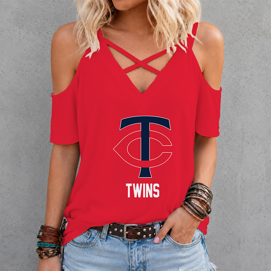 LIMITED EDITION - NEW CUSTOMIZED MLB22 MTS MINNESOTA TWINS CRISS CROSS V-NECK TOP