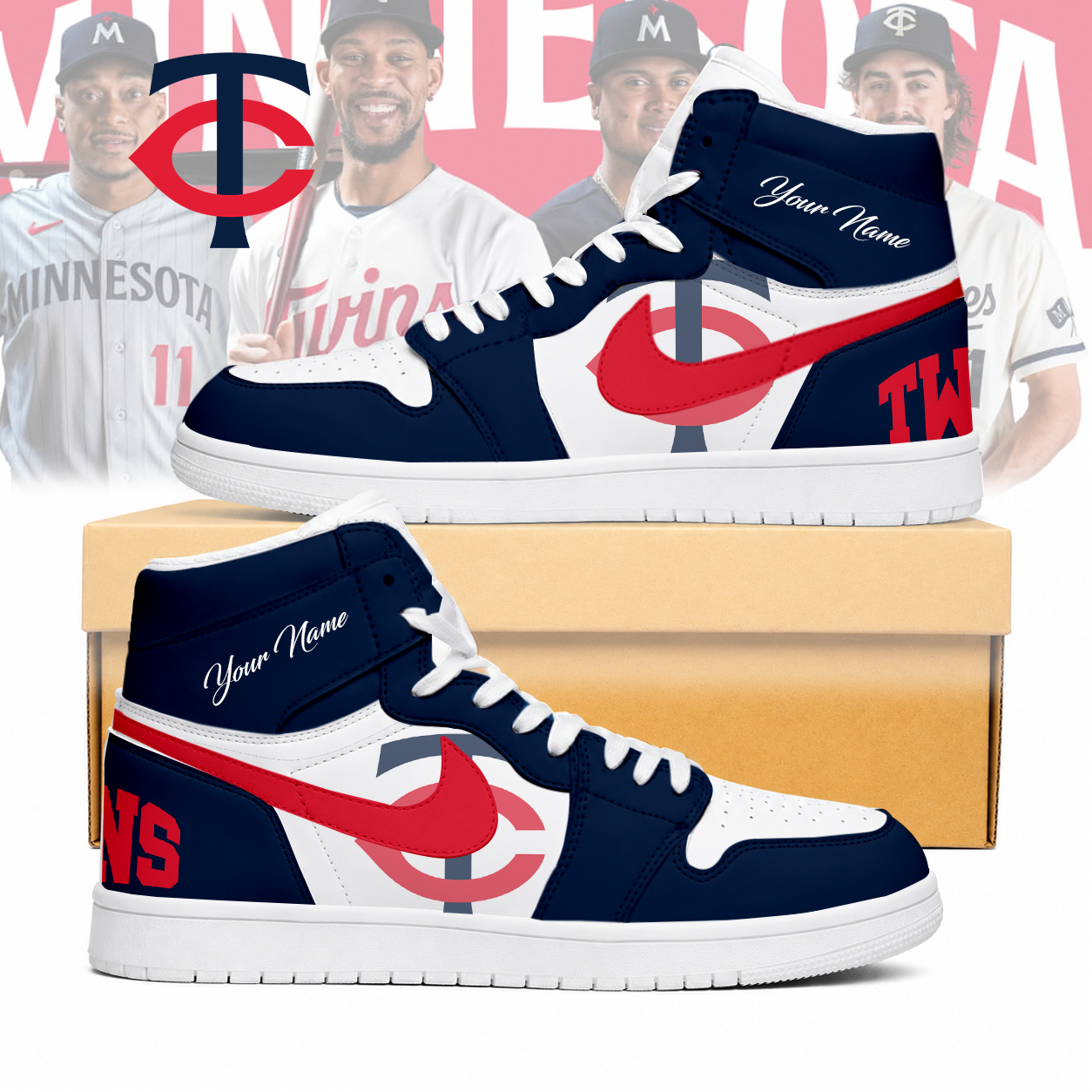 LIMITED EDITION - NEW CUSTOMIZED MLB22 MTS MINNESOTA TWINS AIR JORDAN SNEAKERS