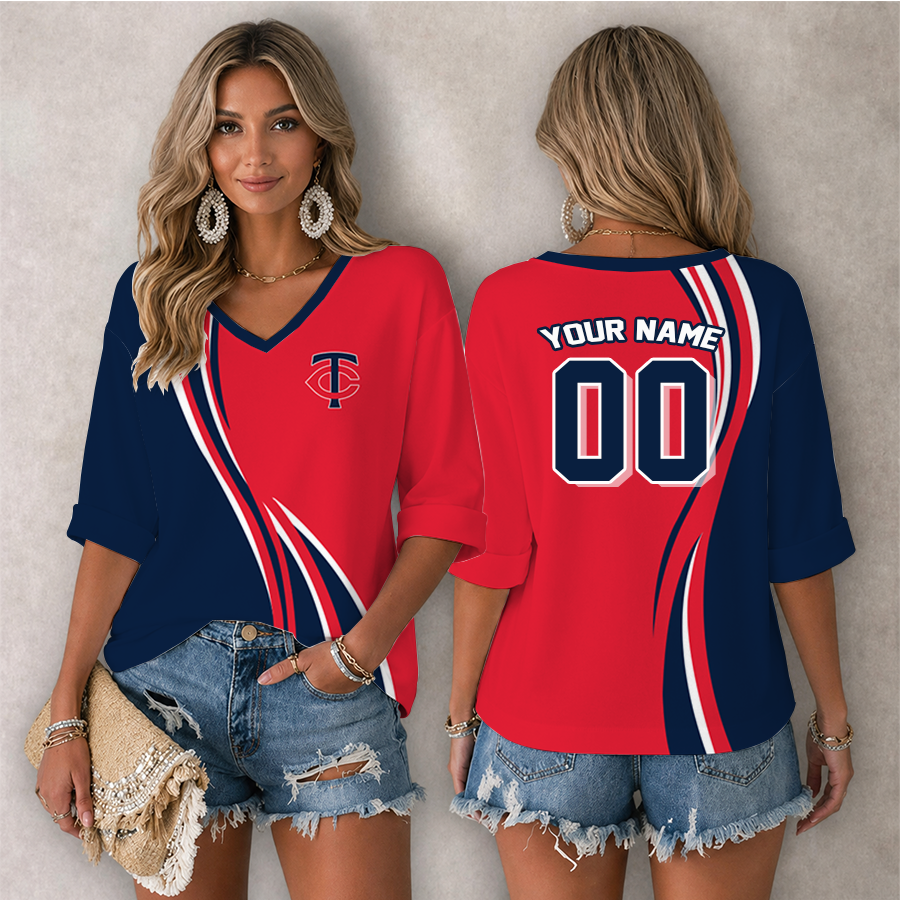 LIMITED EDITION - NEW CUSTOMIZED MLB22 MTS MINNESOTA TWINS WOMEN'S HEART V-NECK LONG SLEEVE SHIRT