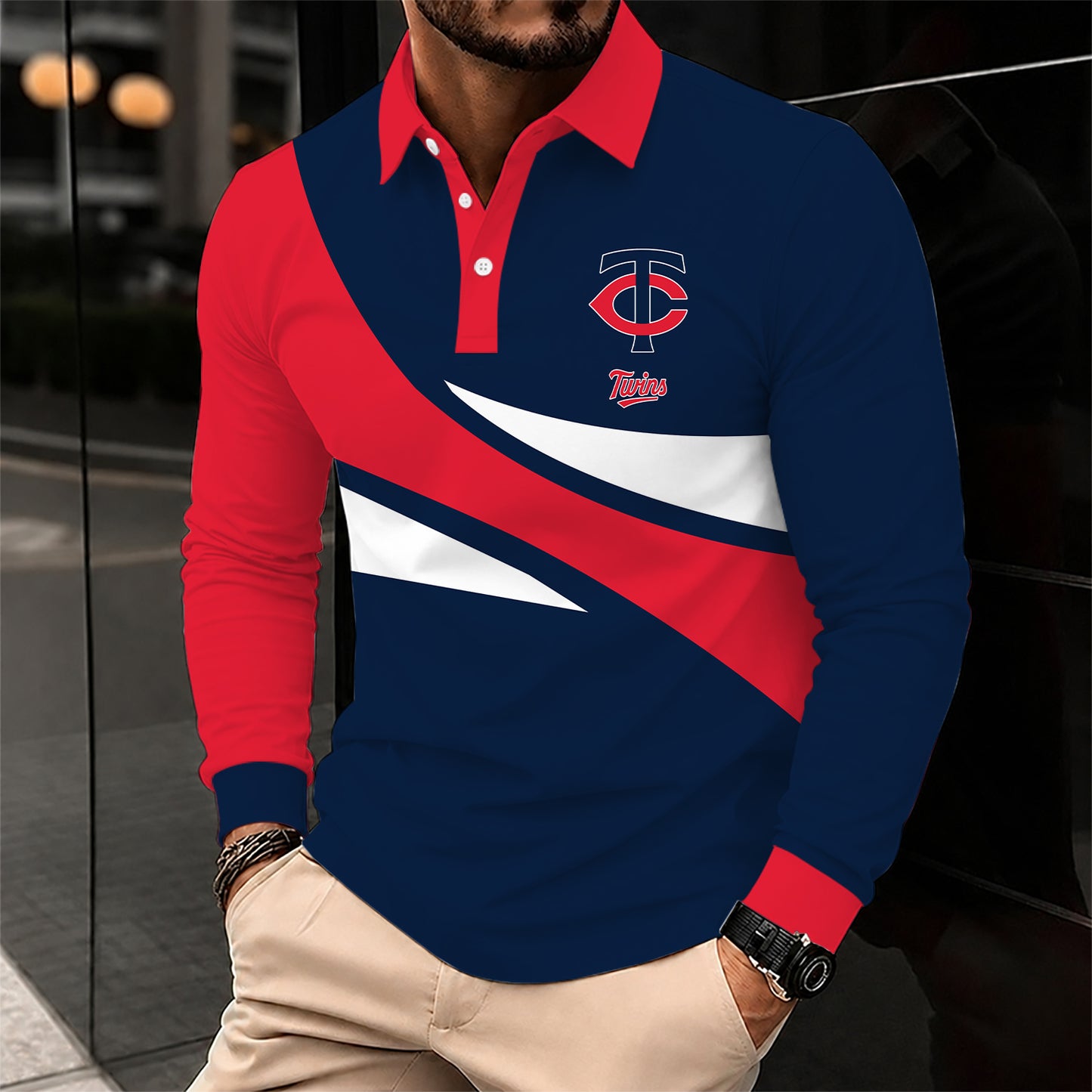 [FLASH SALE] NEW CUSTOMIZED MLB22 MTS MINNESOTA TWINS MEN'S LONG SLEEVE POLO