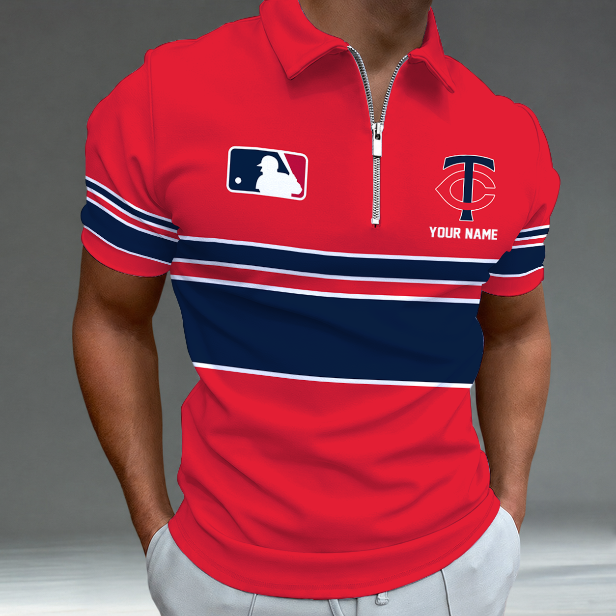 [FLASH SALE] NEW CUSTOMIZED MLB22 MTS MINNESOTA TWINS ZIP POLO SHIRT