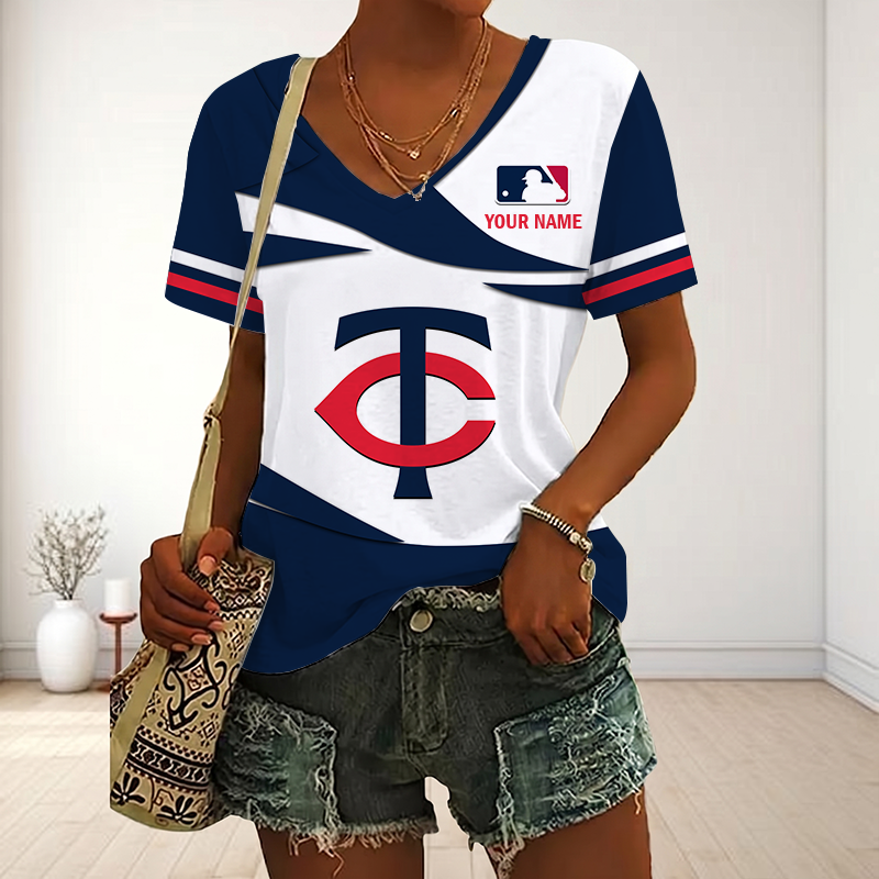 LIMITED EDITION - NEW CUSTOMIZED MLB22 MTS MINNESOTA TWINS V-NECK FEMALE SHIRT