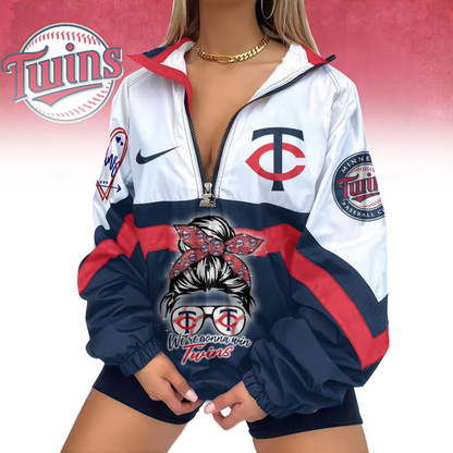 LIMITED EDITION - NEW CUSTOMIZED MLB22 MTS MINNESOTA TWINS V-NECK ZIPPER SWEATSHIRT JACKET