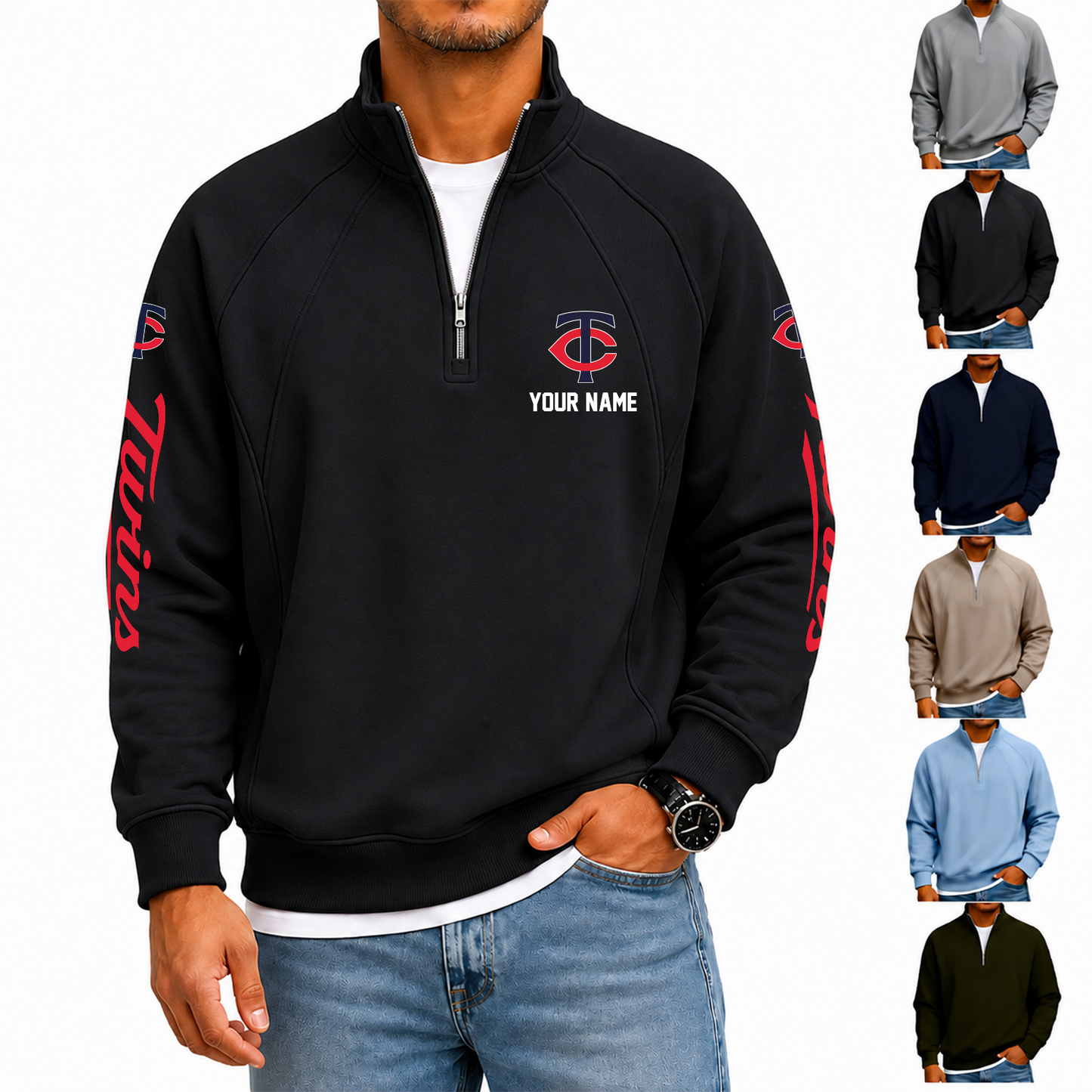 [FLASH SALE] NEW CUSTOMIZED MLB22 MTS MINNESOTA TWINS MEN'S QUARTER ZIP PULLOVER