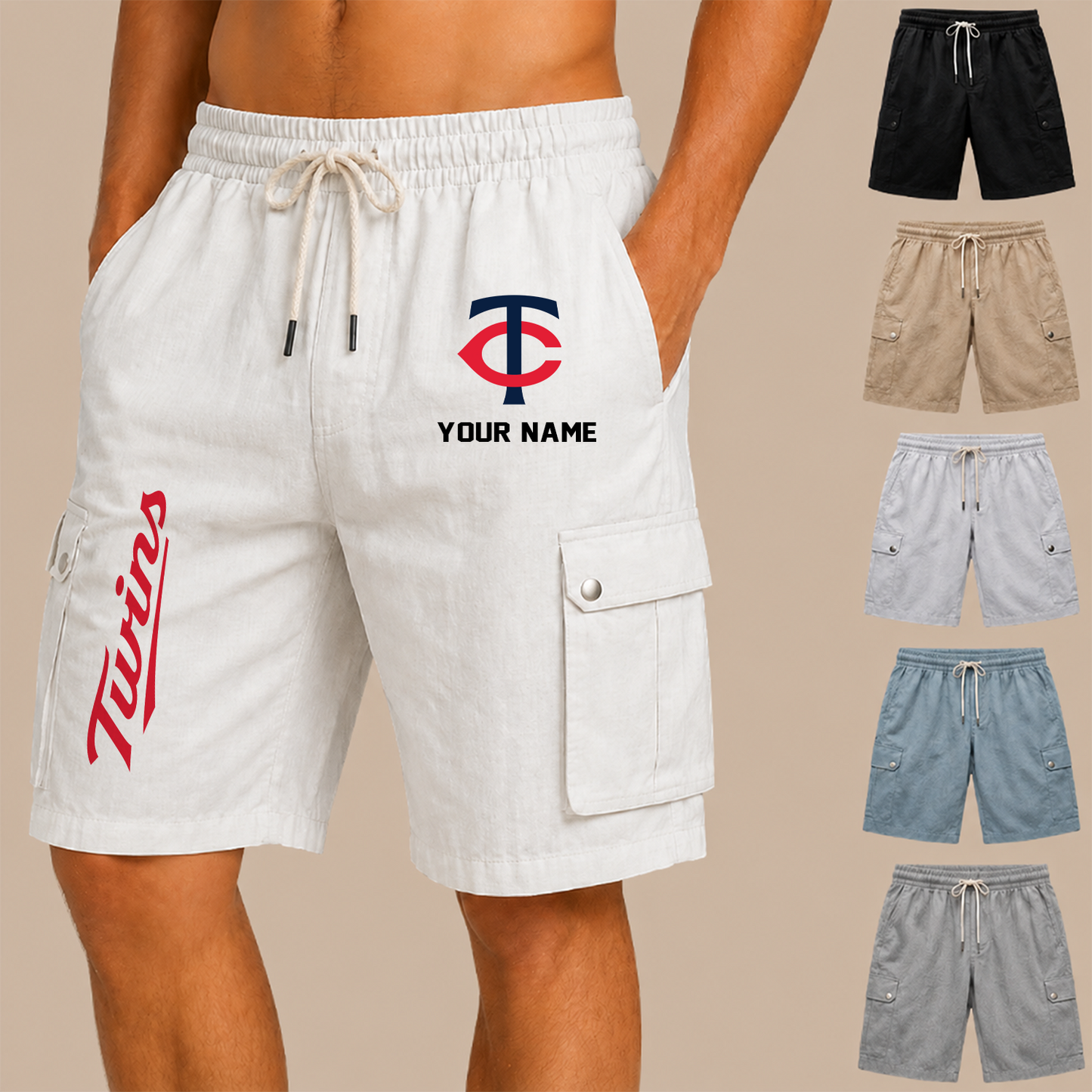[FLASH SALE] NEW CUSTOMIZED MLB22 MTS MINNESOTA TWINS MEN'S DRAWSTRING CARGO SHORTS
