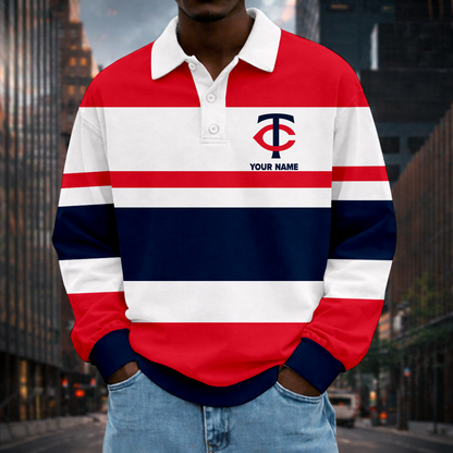 LIMITED EDITION - NEW CUSTOMIZED MLB22 MTS MINNESOTA TWINS MEN LONG SLEEVE POLO