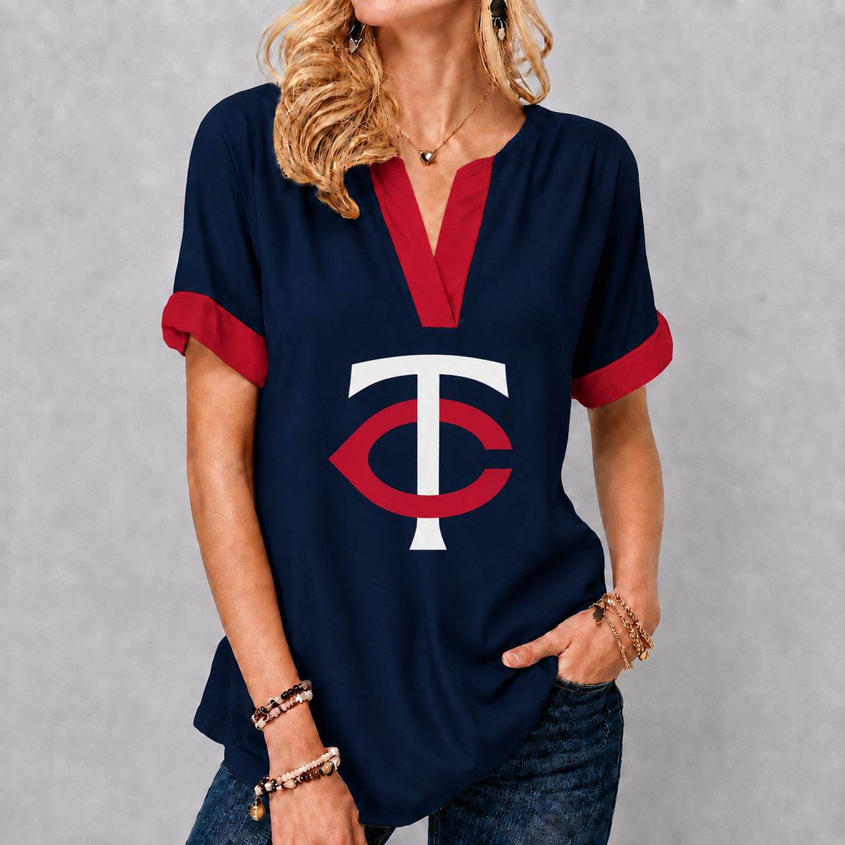 LIMITED EDITION - NEW CUSTOMIZED MLB22 MTS MINNESOTA TWINS V-NECK FEMALE SHIRT