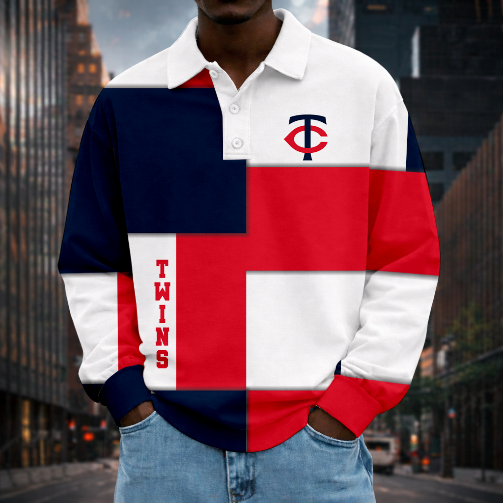 LIMITED EDITION - NEW CUSTOMIZED MLB22 MTS MINNESOTA TWINS MEN LONG SLEEVE POLO