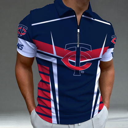 LIMITED EDITION - NEW CUSTOMIZED MLB22 MTS MINNESOTA TWINS ZIP POLO SHIRT