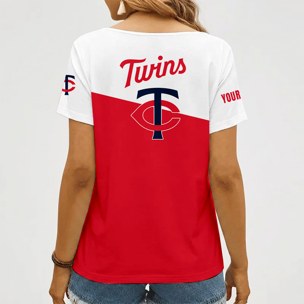 [FLASH SALE] NEW CUSTOMIZED MLB22 MTS MINNESOTA TWINS V-NECK FEMALE SHIRT