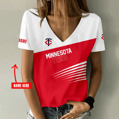 [FLASH SALE] NEW CUSTOMIZED MLB22 MTS MINNESOTA TWINS V-NECK FEMALE SHIRT