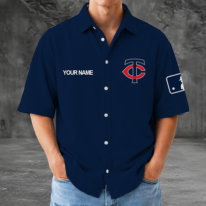 [FLASH SALE] NEW CUSTOMIZED MLB22 MTS MINNESOTA TWINS SEERSUCKER BUTTON SHIRT