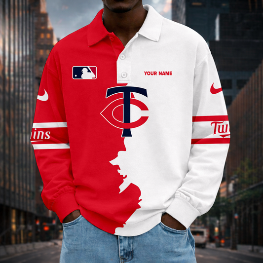 LIMITED EDITION - NEW CUSTOMIZED MLB22 MTS MINNESOTA TWINS MEN LONG SLEEVE POLO