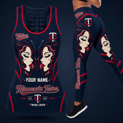 [FLASH SALE] NEW CUSTOMIZED MLB22 MTS MINNESOTA TWINS HOLLOW TANK TOP & LEGGINGS SET