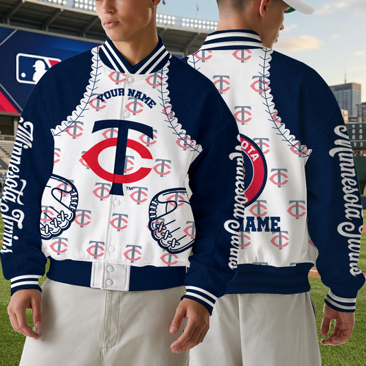 LIMITED EDITION - NEW CUSTOMIZED MLB22 MTS MINNESOTA TWINS SATIN VARSITY & BASEBALL JACKET