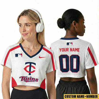 [FLASH SALE] NEW CUSTOMIZED MLB22 MTS MINNESOTA TWINS V-NECK JERSEY CROP TOP