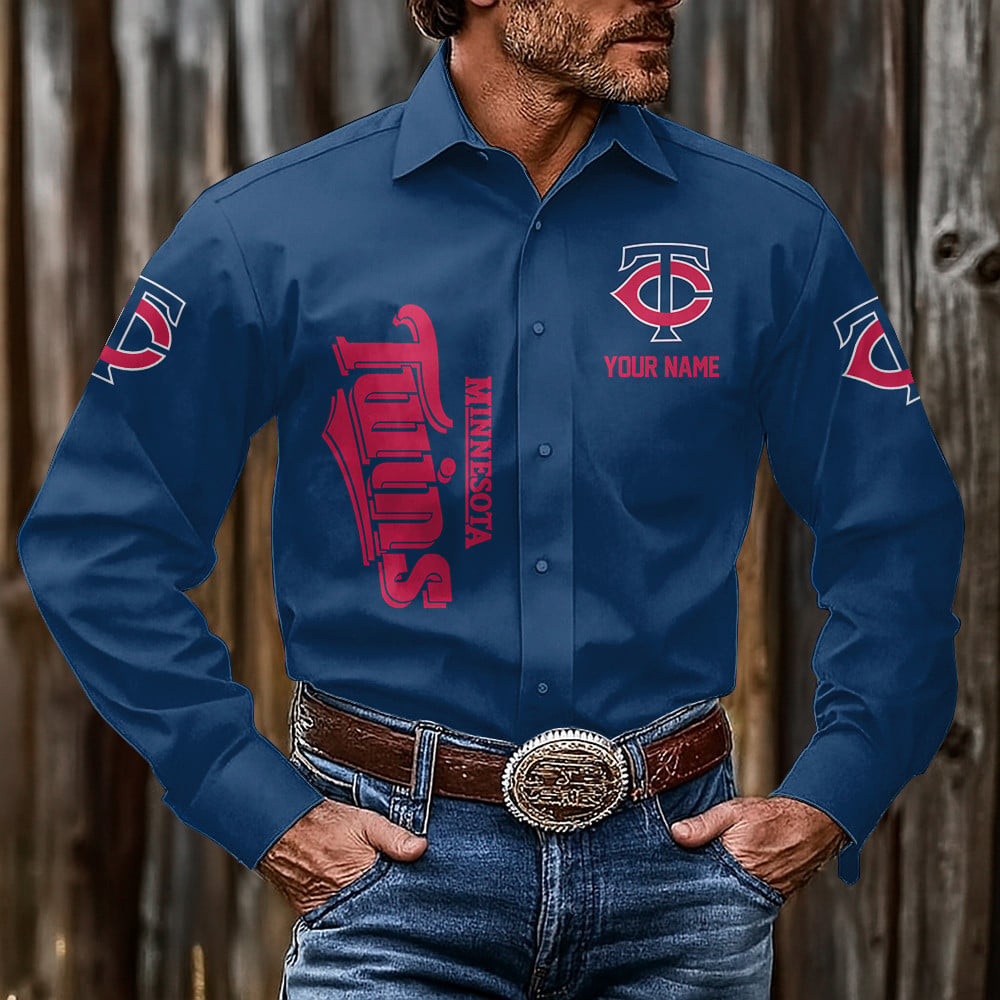 LIMITED EDITION - NEW CUSTOMIZED MLB22 MTS MINNESOTA TWINS MEN'S LONG SLEEVE BUTTON-UP SHIRT